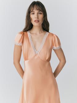 Ghost Lillie Lace Trim Satin Dress - view 2, Peach