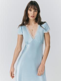 Ghost Lillie Lace Trim Satin Dress - view 2, Light Blue