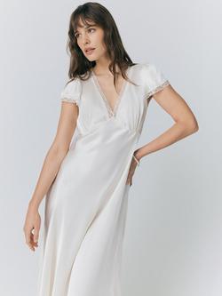 Ghost Lillie Lace Trim Satin Dress - view 2, Ivory