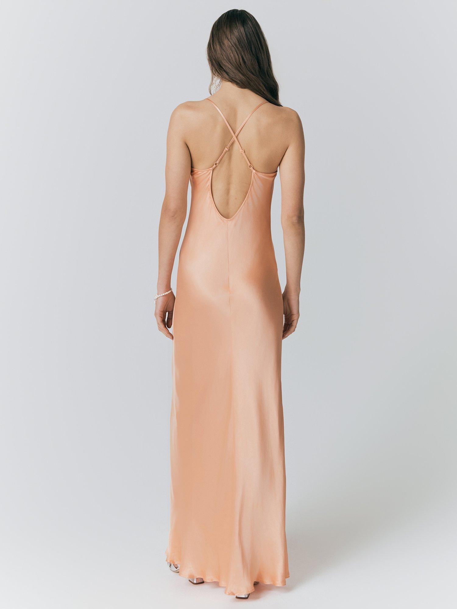 Product image 4 of 4, which shows Ghost Kallie Cross Back Satin Maxi Dress, Peach, XS