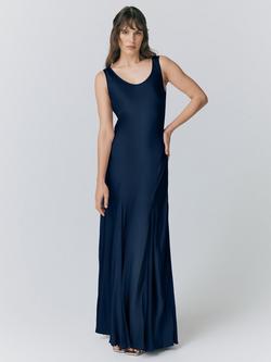 Ghost Willow Scoop Neck Satin Slip Dress, Navy, Navy