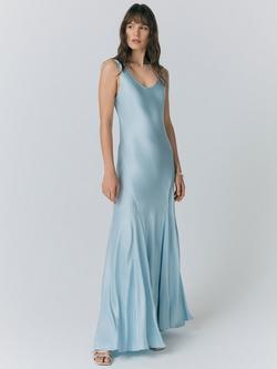 Ghost Willow Scoop Neck Satin Midi Dress, Light Blue