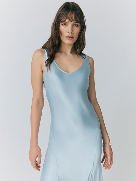 Ghost Willow Scoop Neck Satin Midi Dress - view 2, Light Blue