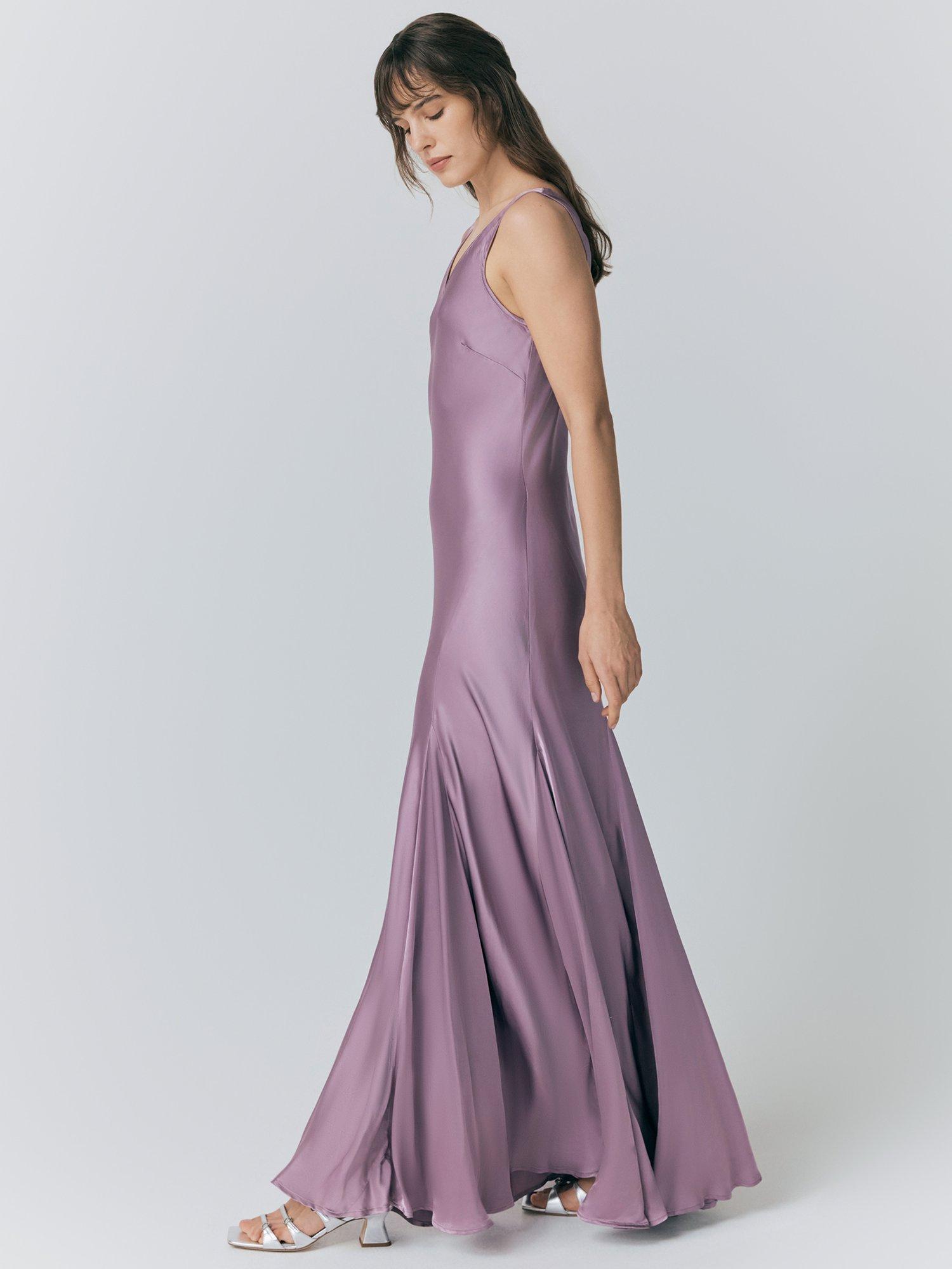 Product image 4 of 5, which shows Ghost Willow Scoop Neck Satin Midi Dress, Purple, XS