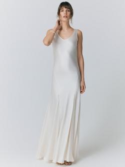 Ghost Willow Scoop Neck Satin Midi Dress, Ivory