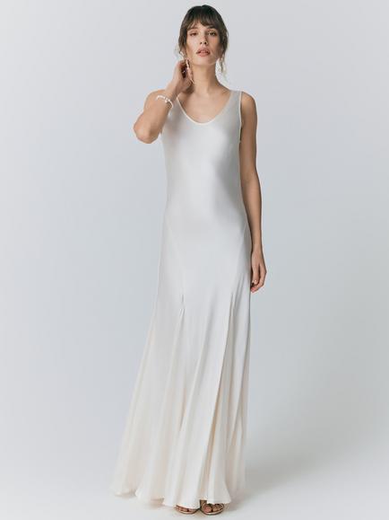 Ghost Willow Scoop Neck Satin Midi Dress, Ivory