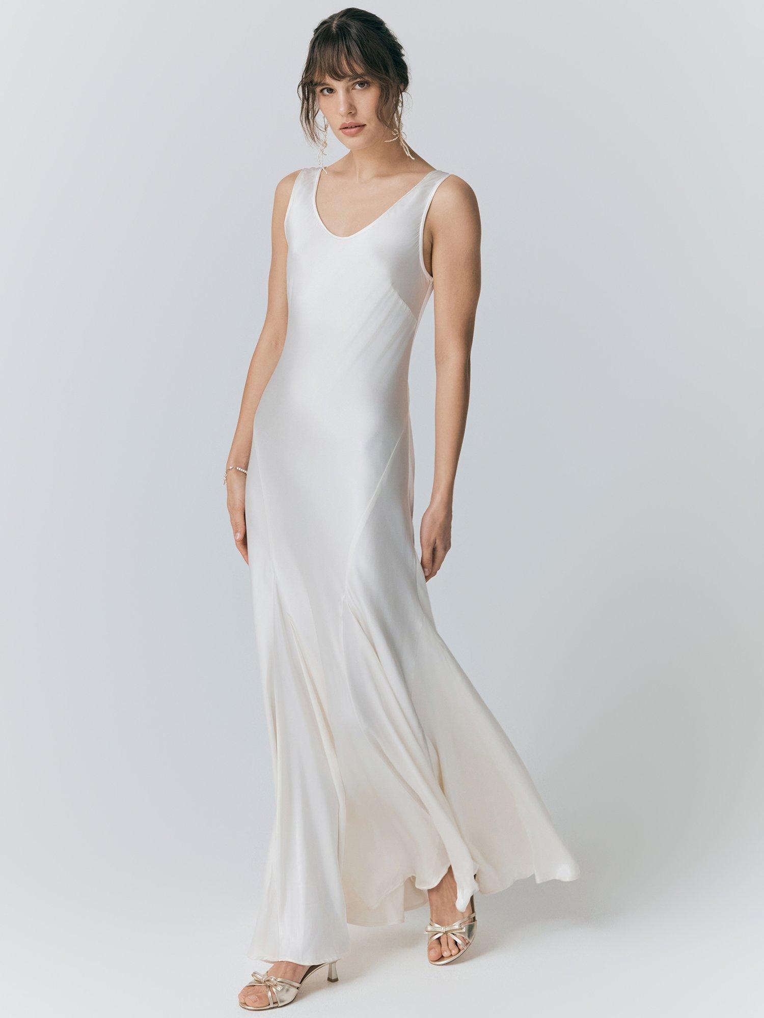 Product image 2 of 5, which shows Ghost Willow Scoop Neck Satin Midi Dress, Ivory, XS