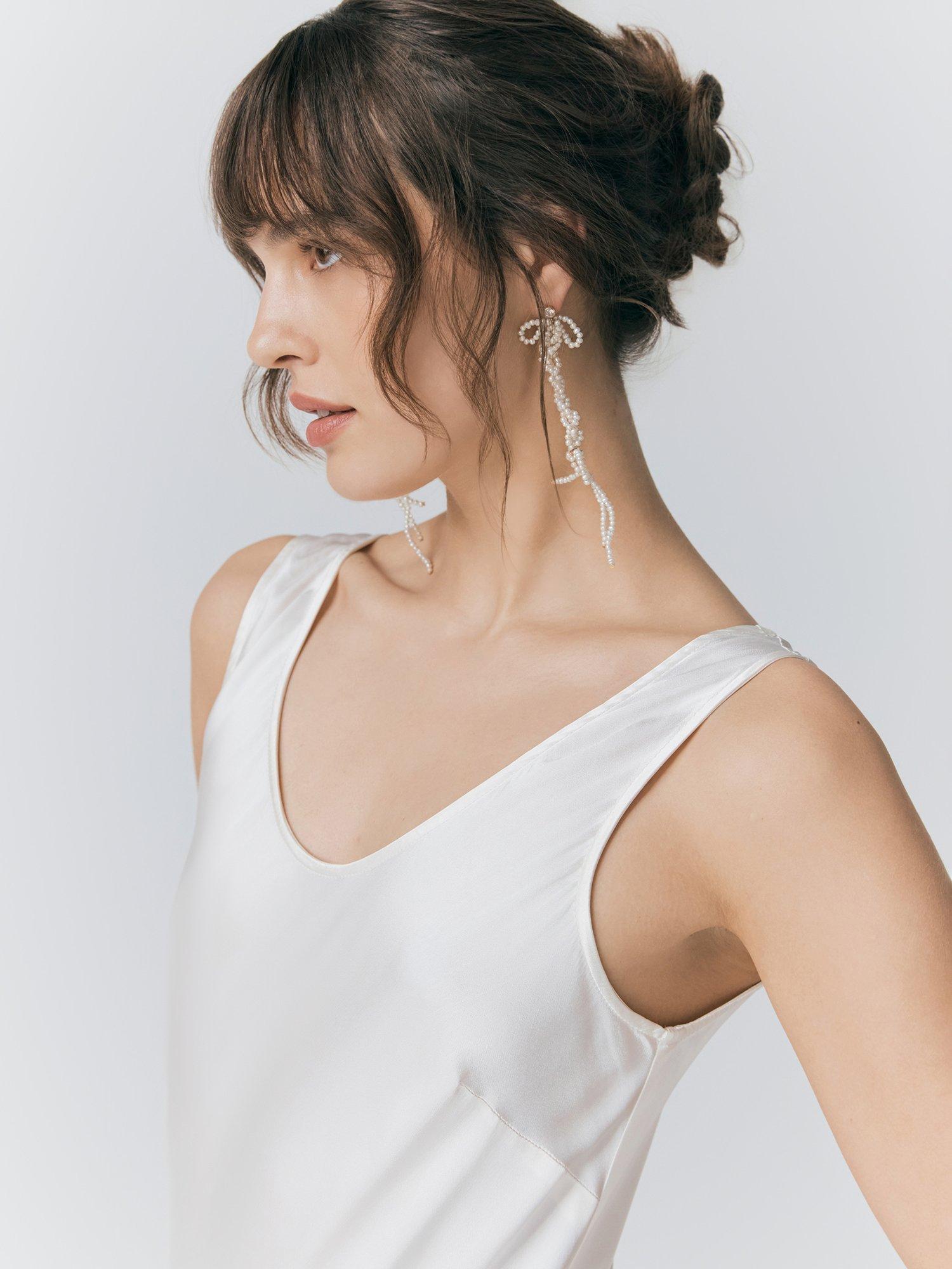 Product image 4 of 5, which shows Ghost Willow Scoop Neck Satin Midi Dress, Ivory, XS
