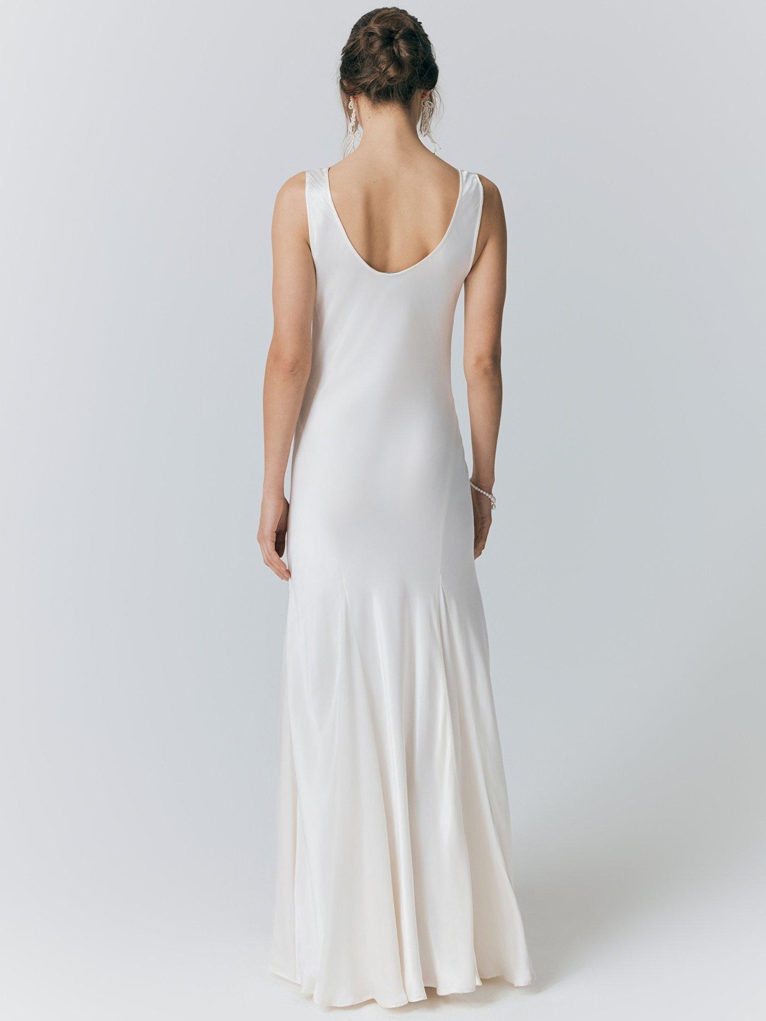 Product image 5 of 5, which shows Ghost Willow Scoop Neck Satin Midi Dress, Ivory, XS