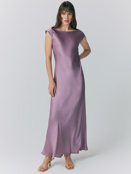 Ghost Averie Satin Midi Dress, Purple