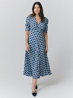 Ghost Madi Spot Midi Dress, Navy/Multi