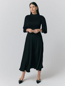 Ghost Isabel Puff Sleeve Midi Dress, Black, Black