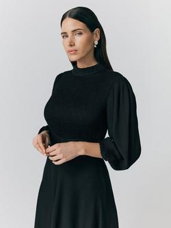 Ghost Isabel Puff Sleeve Midi Dress, Black - view 2, Black