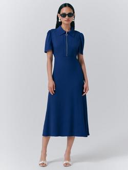 Ghost Haisley Collared Neck Fit And Flare Midi Dress, Dark Blue