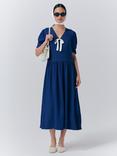 Ghost Peoni Bow Detail Midi Dress, Dark Blue