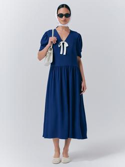 Ghost Peoni Bow Detail Midi Dress, Dark Blue, Dark Blue