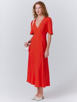 Ghost Sadie V-Neck Midi Dress - view 2, Red