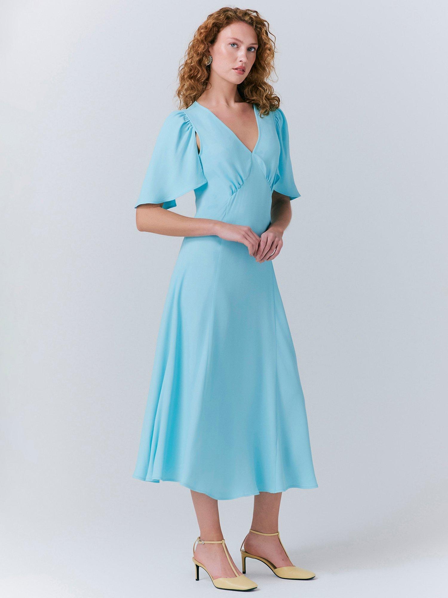 Product image 2 of 5, which shows Ghost Sadie V-Neck Midi Dress, Turquoise Green, XS