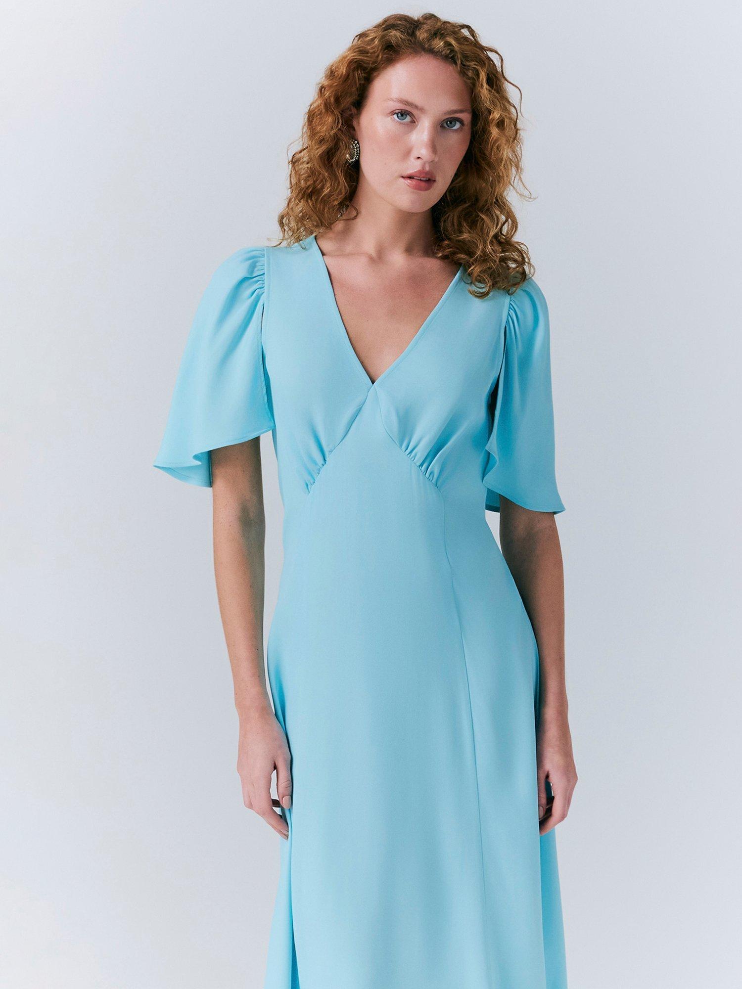 Product image 3 of 5, which shows Ghost Sadie V-Neck Midi Dress, Turquoise Green, XS
