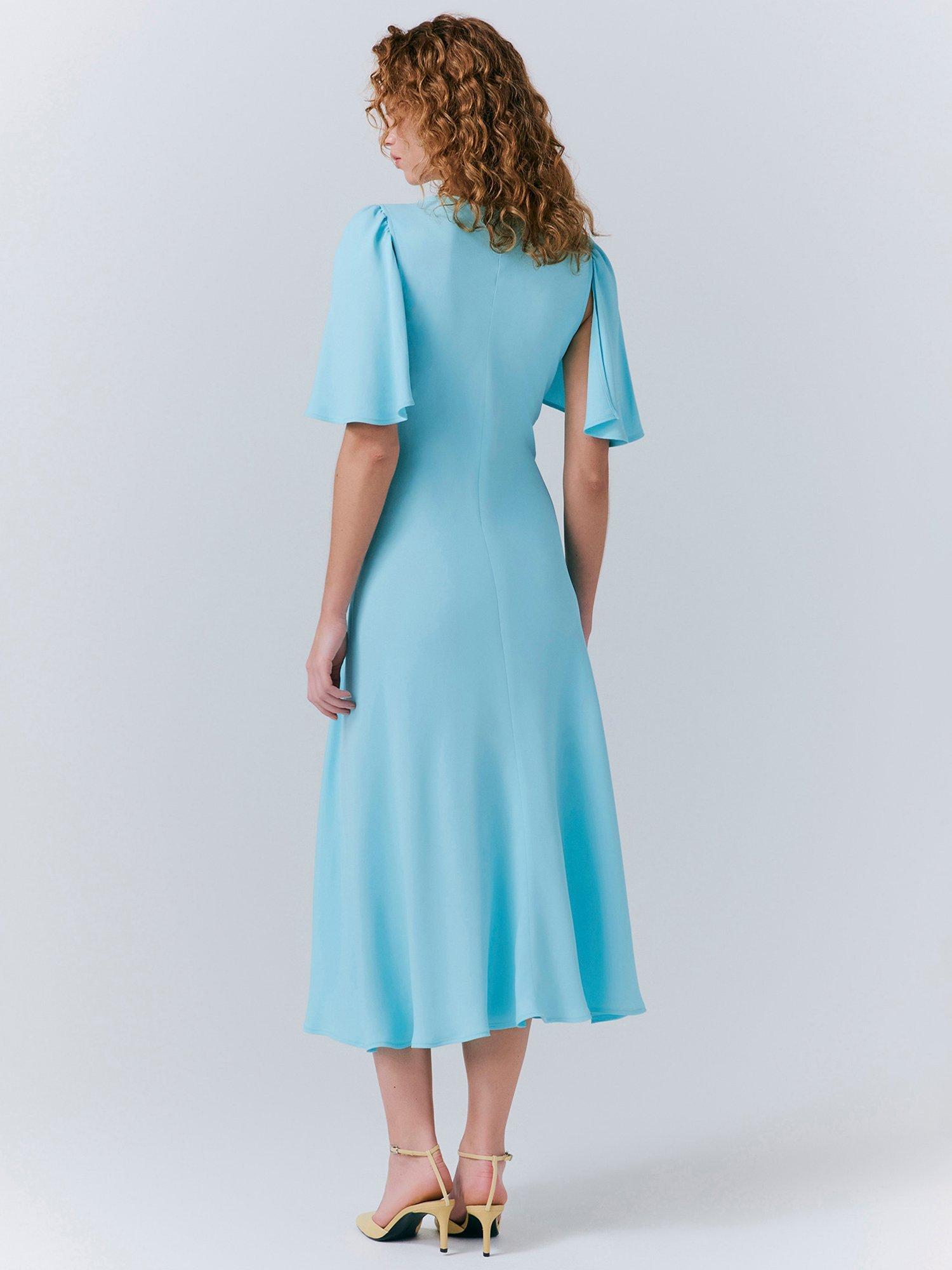 Product image 5 of 5, which shows Ghost Sadie V-Neck Midi Dress, Turquoise Green, XS
