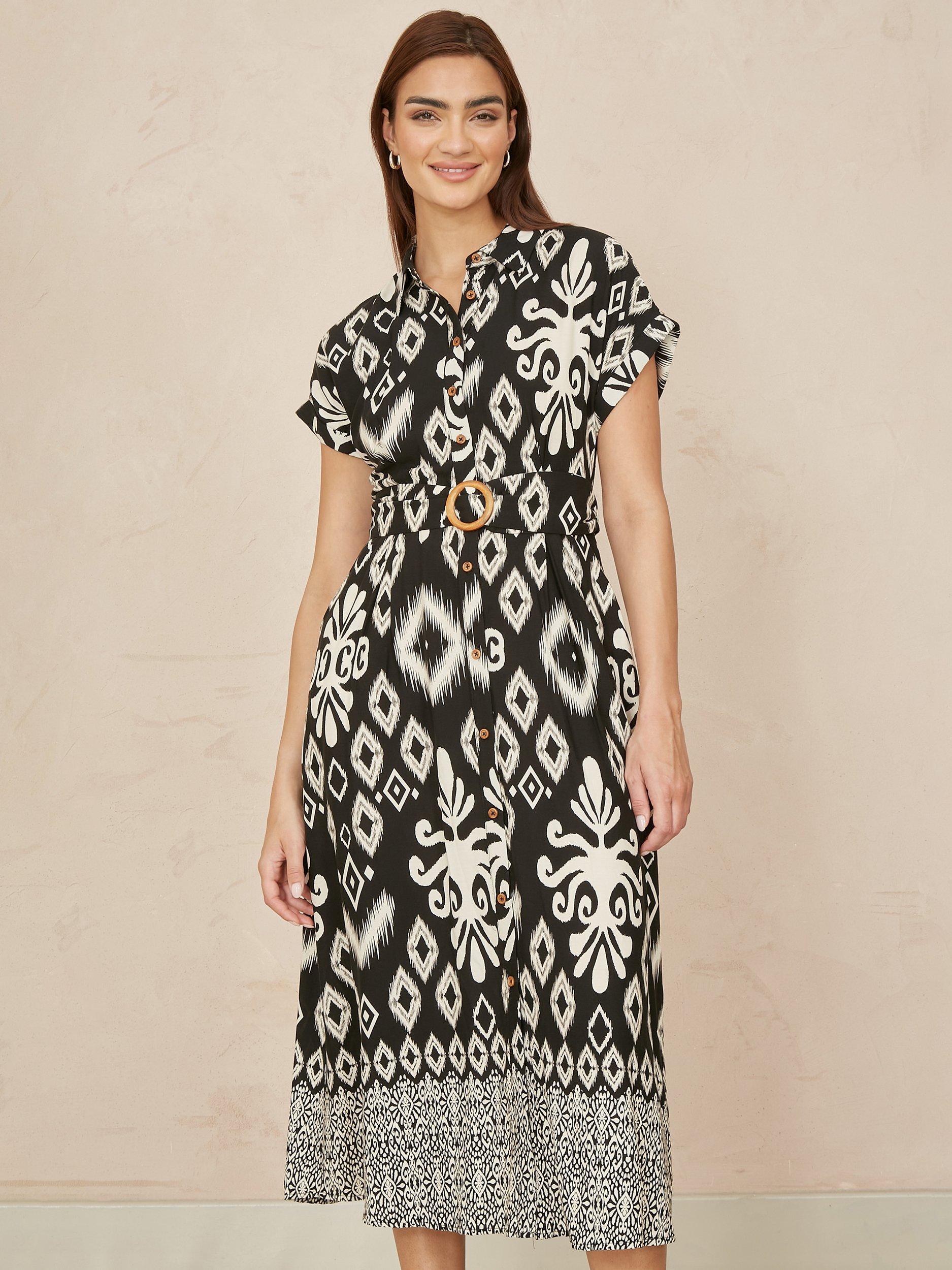Product image 1 of 5, which shows Yumi Belted Shirt Midi Dress, Black, 8