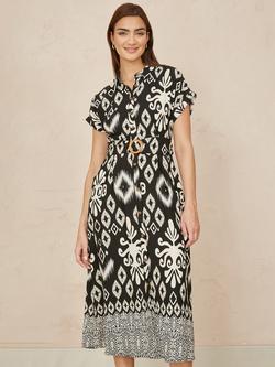 Yumi Belted Shirt Midi Dress, Black