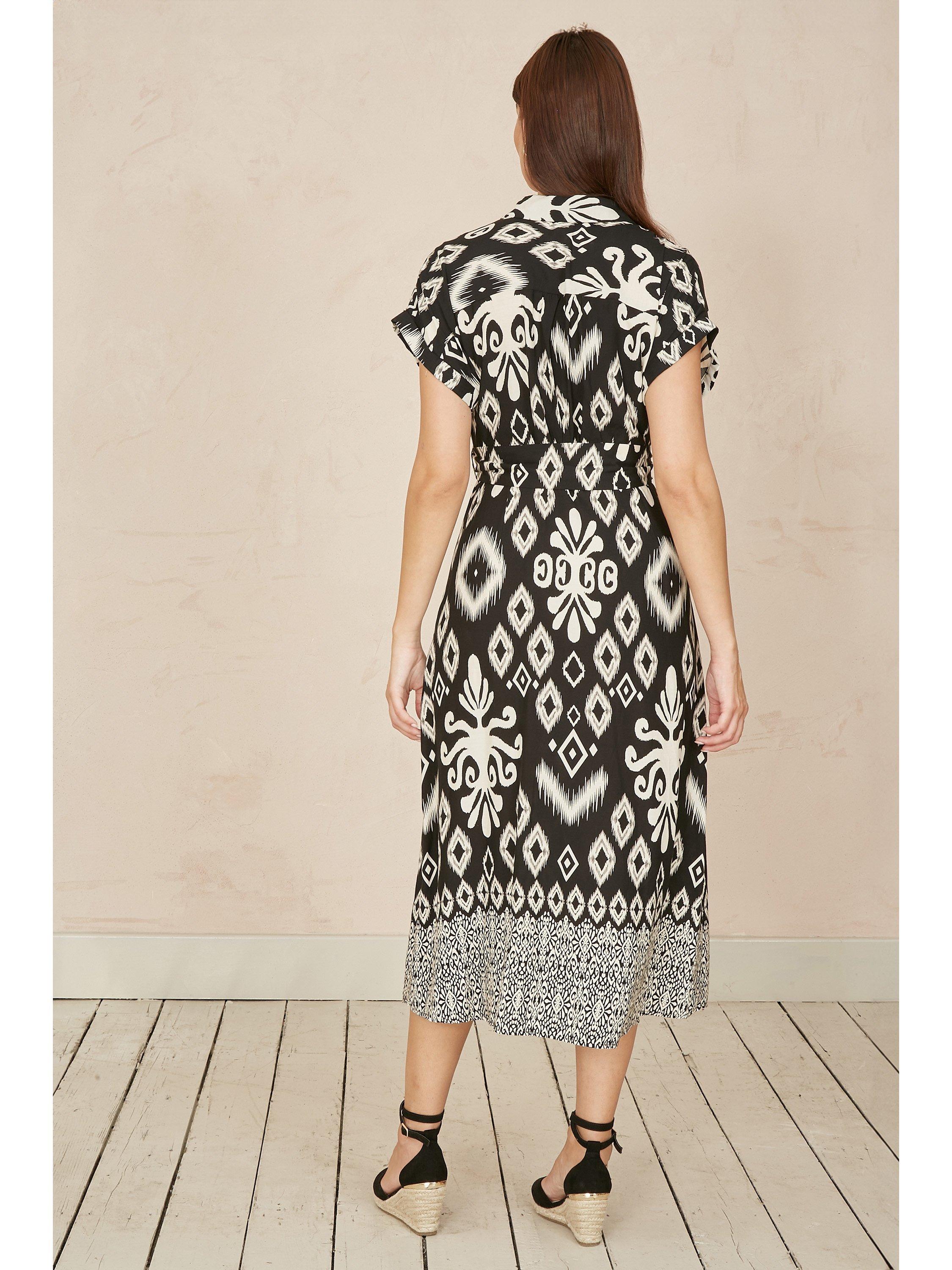 Product image 3 of 5, which shows Yumi Belted Shirt Midi Dress, Black, 8