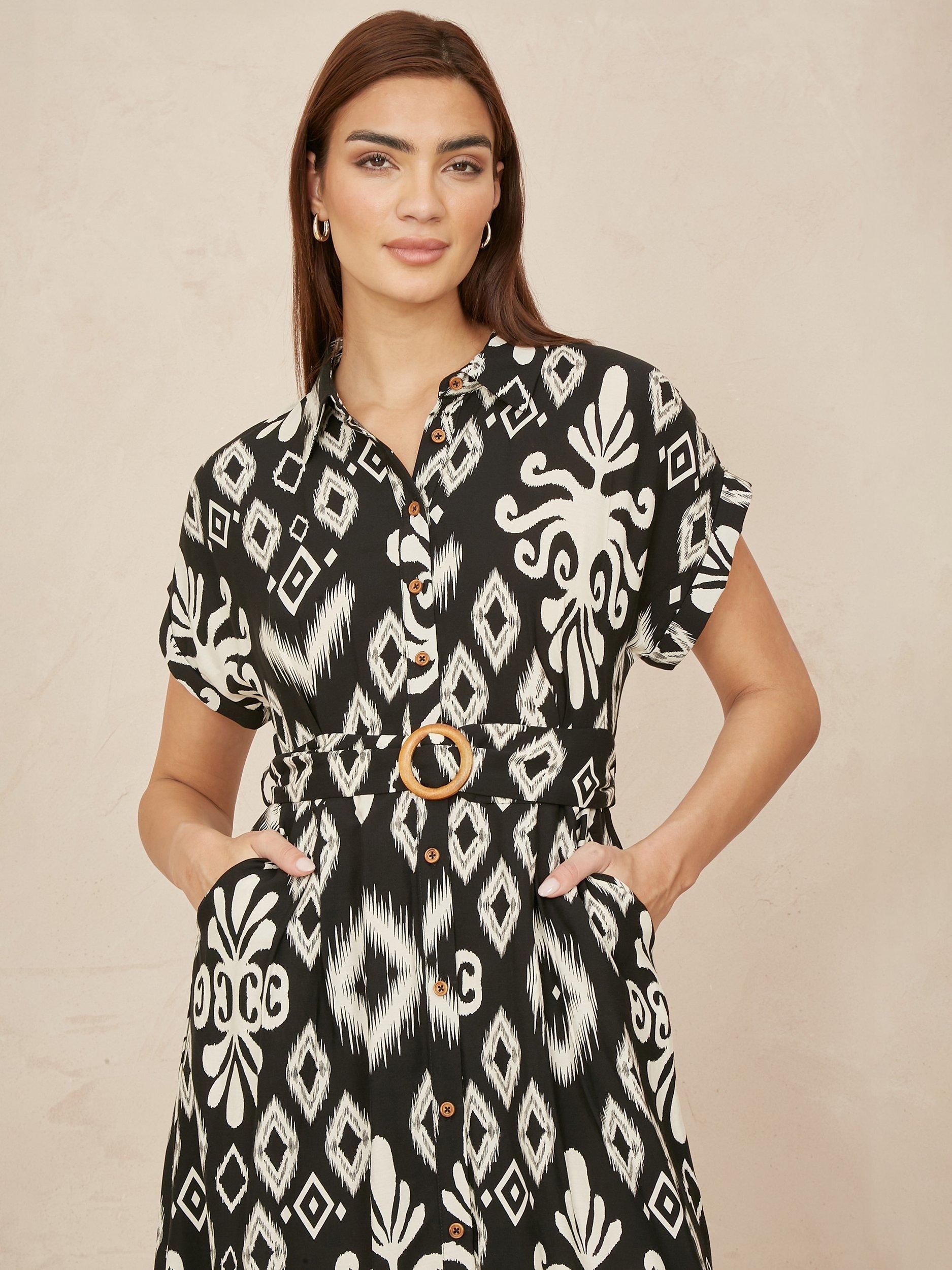 Product image 4 of 5, which shows Yumi Belted Shirt Midi Dress, Black, 8