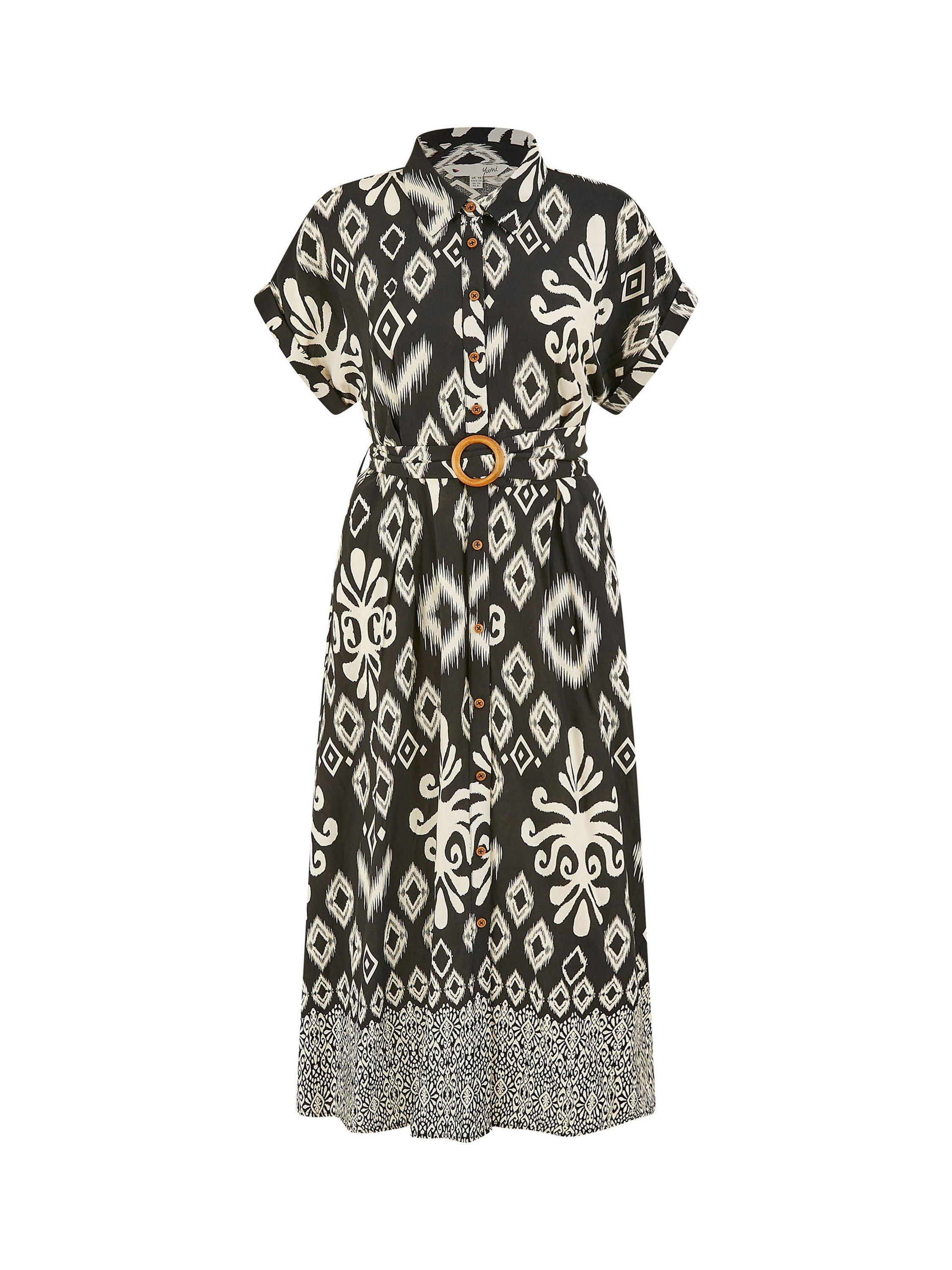 Product image 5 of 5, which shows Yumi Belted Shirt Midi Dress, Black, 8