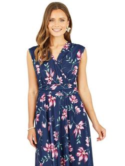 Yumi Floral Print Mesh Midi Dress - view 2, Navy/Multi