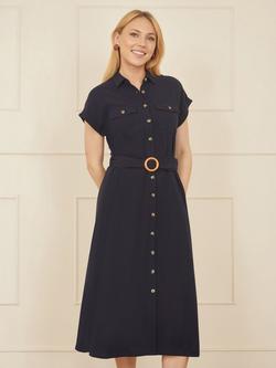 Yumi Belted Shirt Midi Dress, Navy