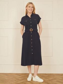 Yumi Belted Shirt Midi Dress - view 2, Navy