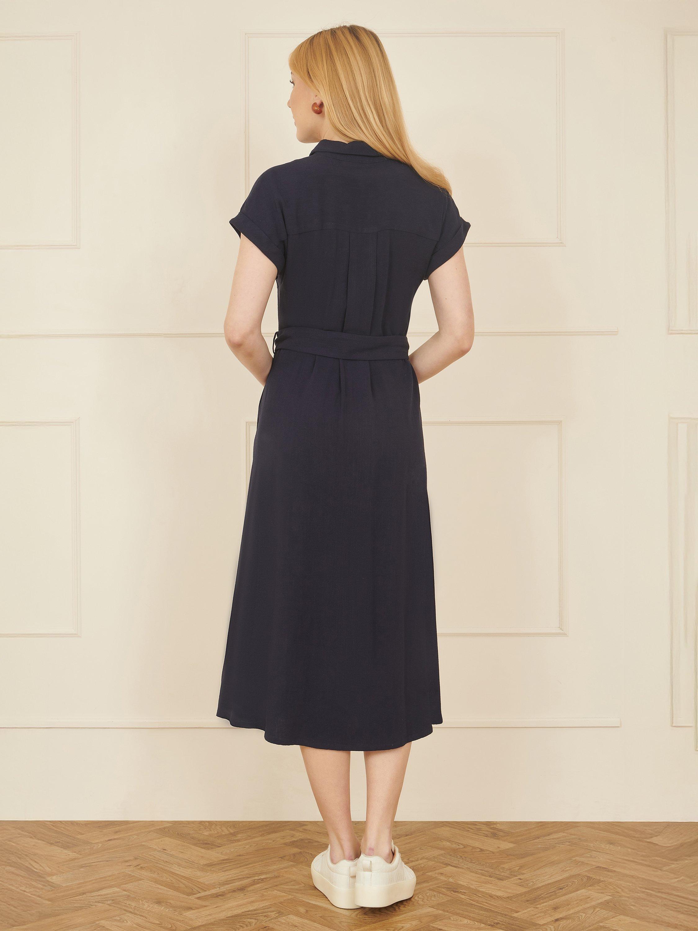 Product image 4 of 5, which shows Yumi Belted Shirt Midi Dress, Navy, 8