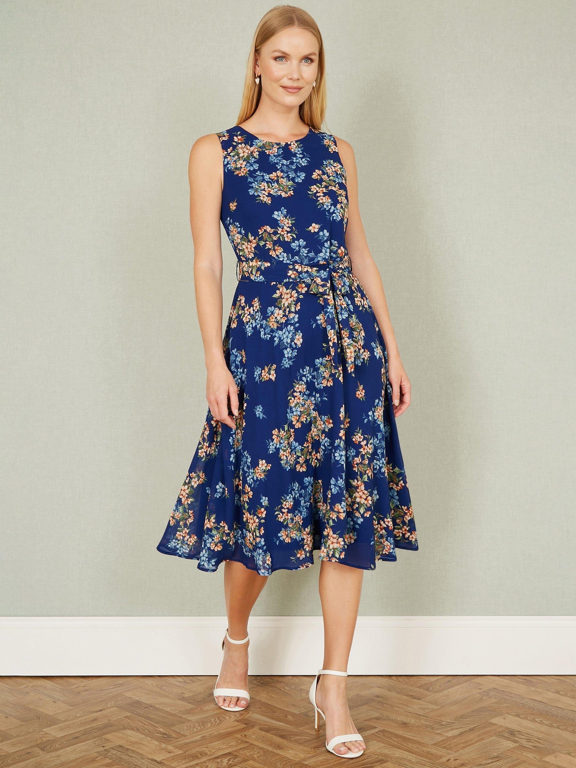 Product image 2 of 4, which shows Yumi Floral Sleeveless Skater Dress, Blue, 8