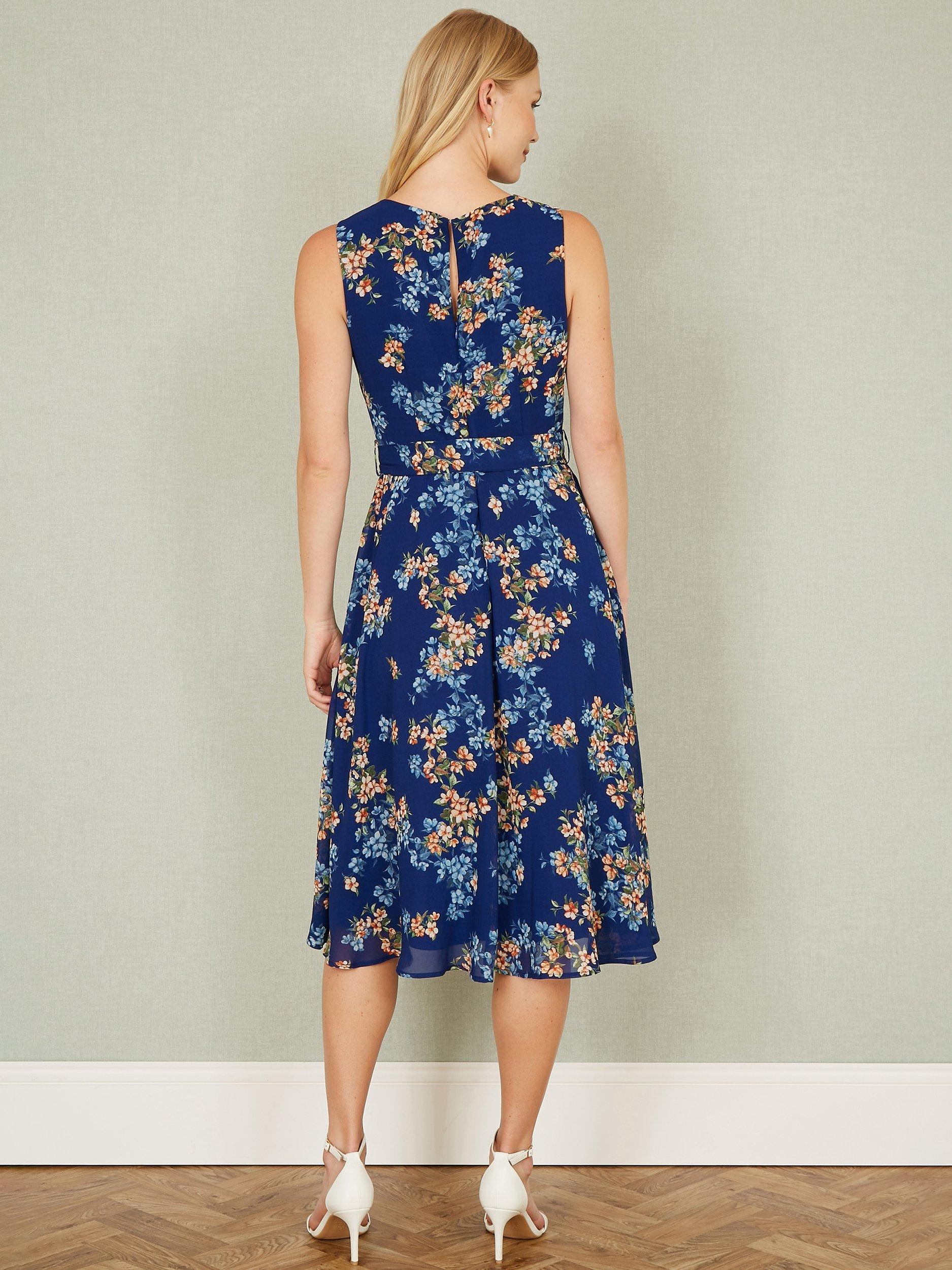 Product image 3 of 4, which shows Yumi Floral Sleeveless Skater Dress, Blue, 8