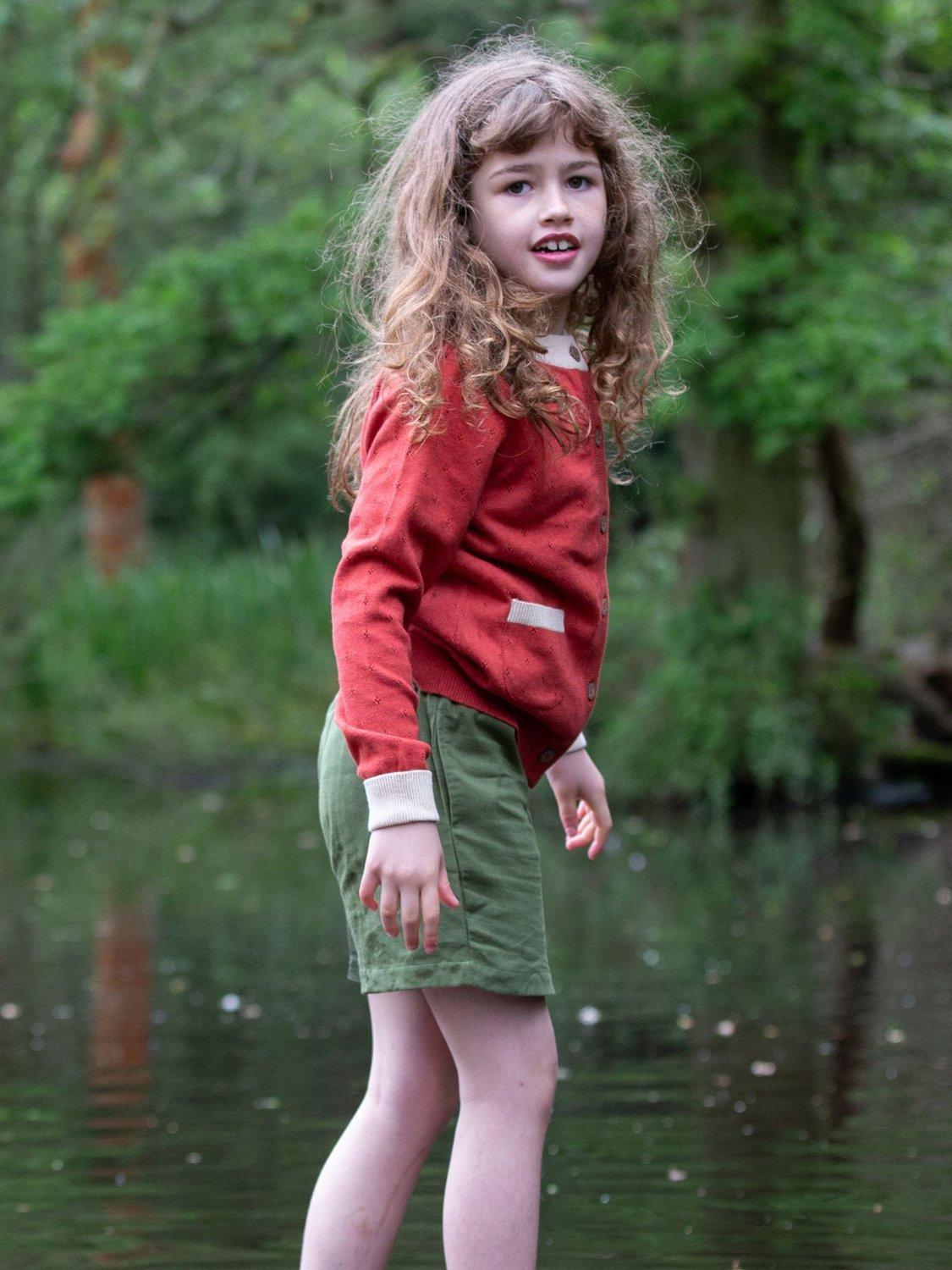 Product image 5 of 5, which shows Little Green Radicals Baby Pointelle Pure Organic Cotton Cardigan, Red/Cream, 2-3 years