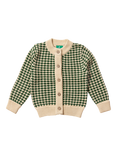 Little Green Radicals Baby Dogtooth Pure Organic Cotton Cardigan, Green/Cream