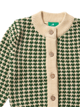 Little Green Radicals Baby Dogtooth Pure Organic Cotton Cardigan, Green/Cream
