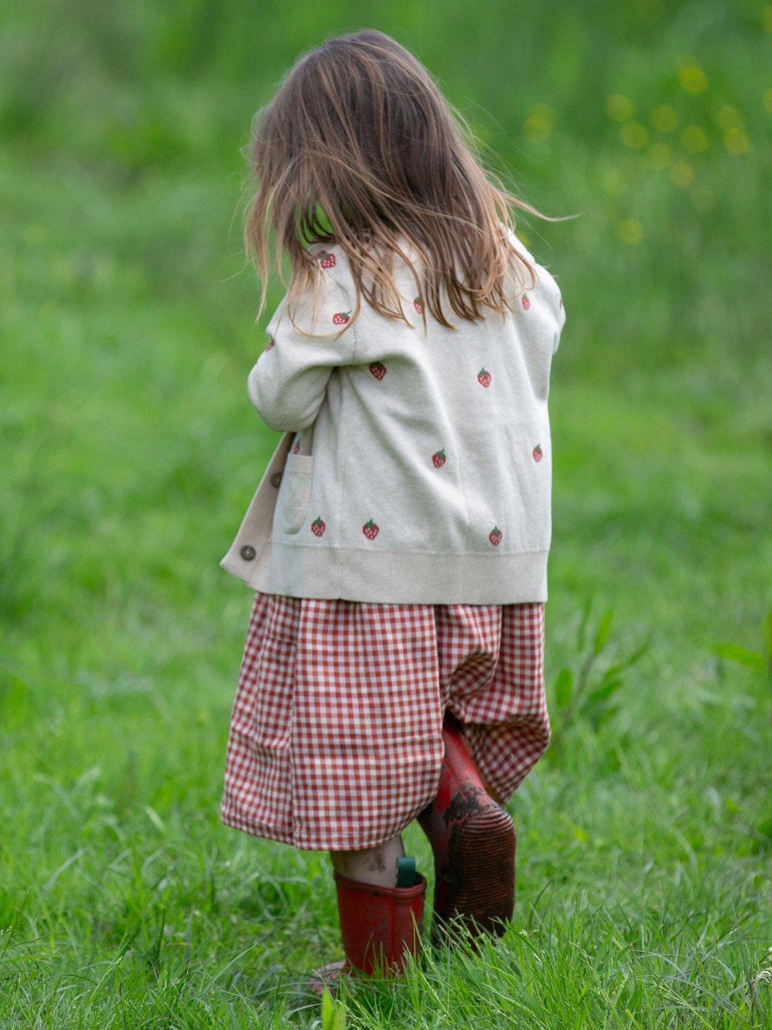 Product image 4 of 5, which shows Little Green Radicals Baby Strawberry Knit Pure Organic Cotton Cardigan, Cream/Multi, 2-3 years