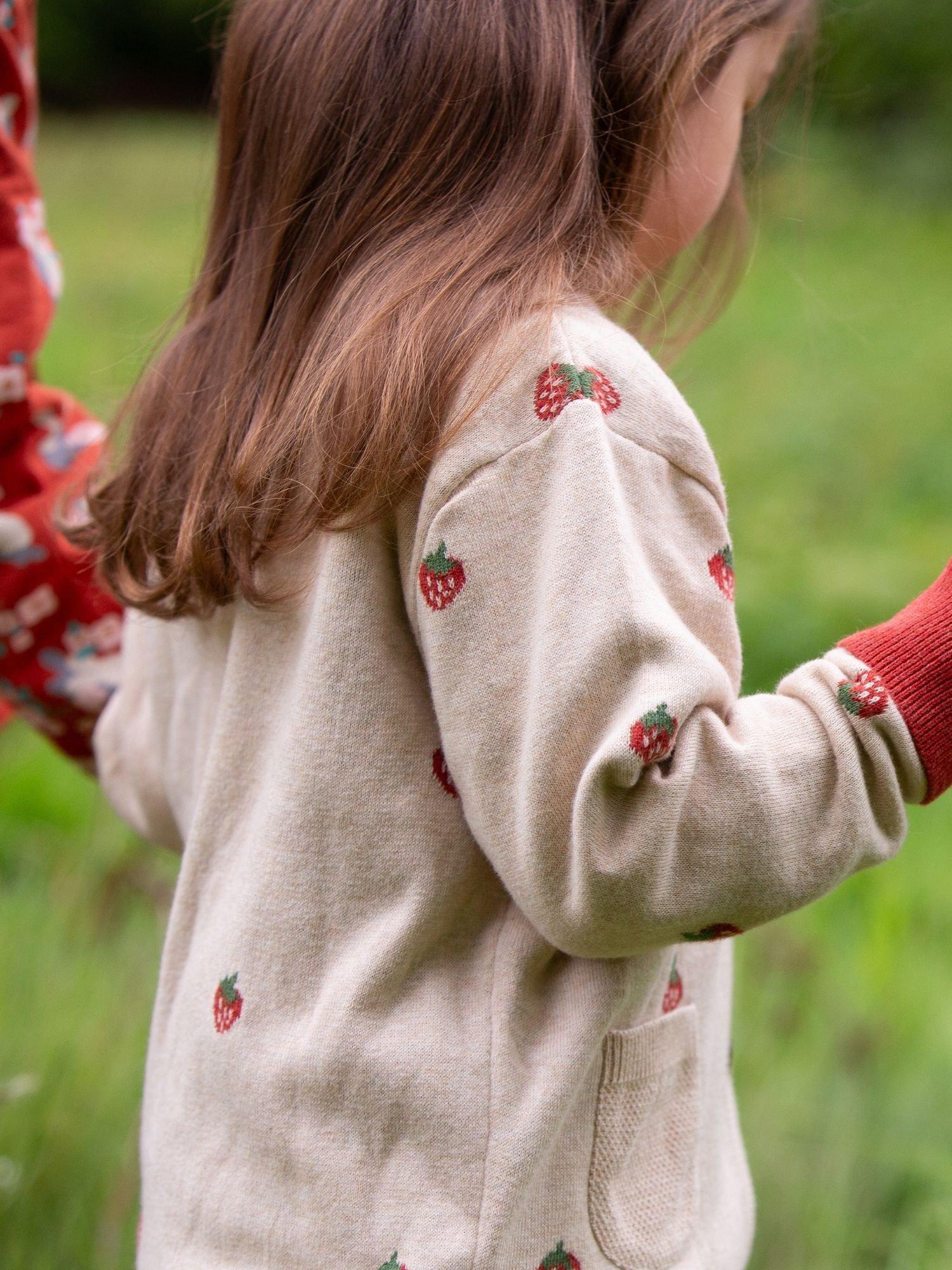 Product image 5 of 5, which shows Little Green Radicals Baby Strawberry Knit Pure Organic Cotton Cardigan, Cream/Multi, 2-3 years