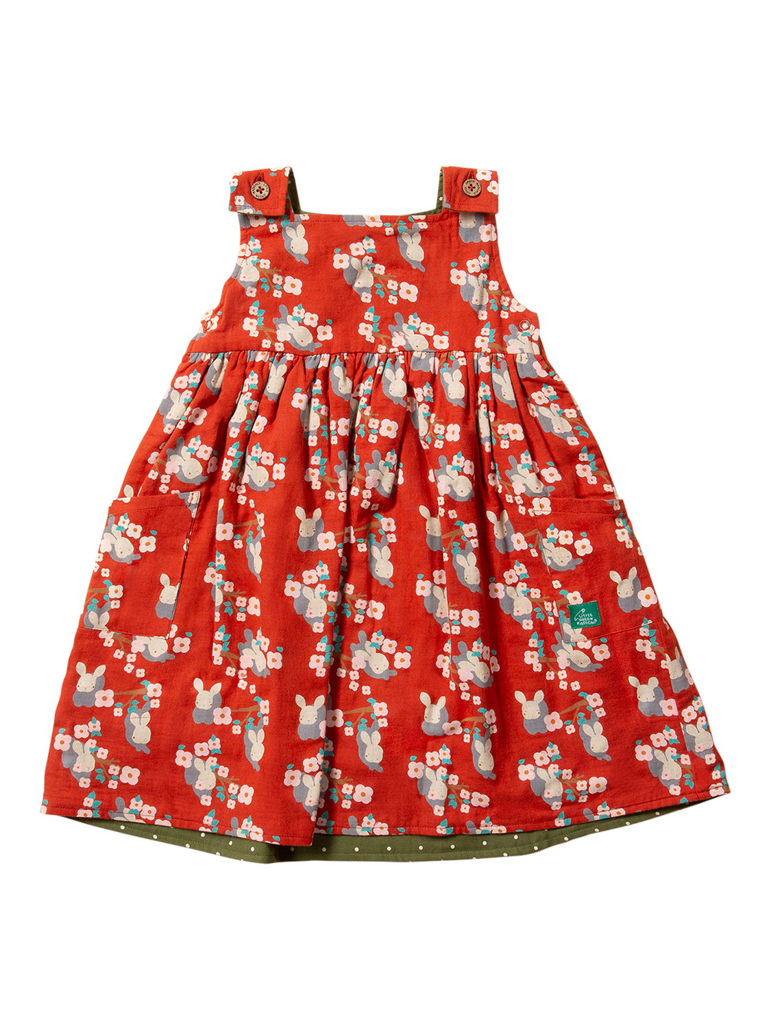 Product image 1 of 6, which shows Little Green Radicals Baby Rabbit Reversible Pure Organic Cotton Dress, Red/Multi, 2-3 years
