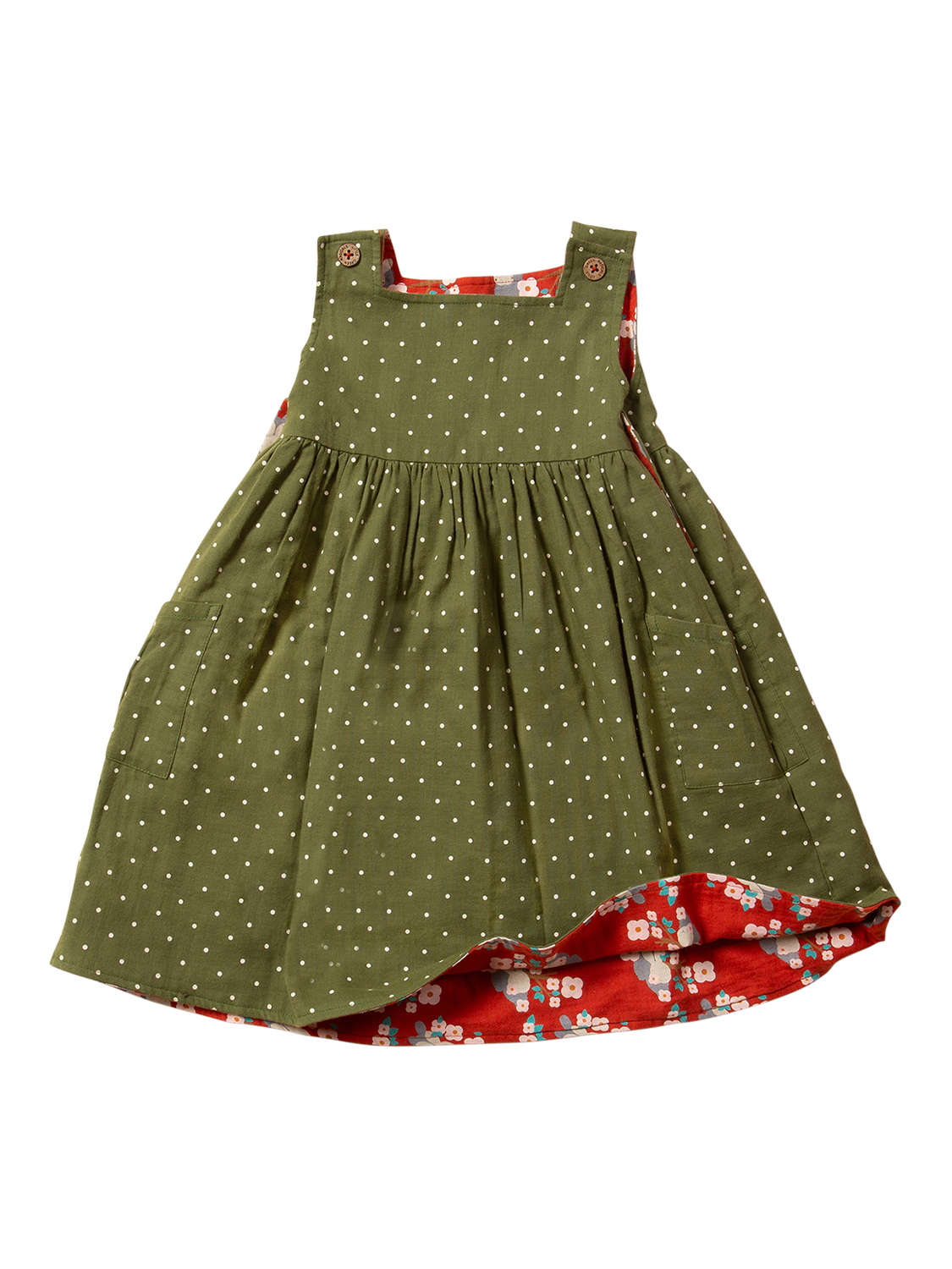 Product image 2 of 6, which shows Little Green Radicals Baby Rabbit Reversible Pure Organic Cotton Dress, Red/Multi, 2-3 years