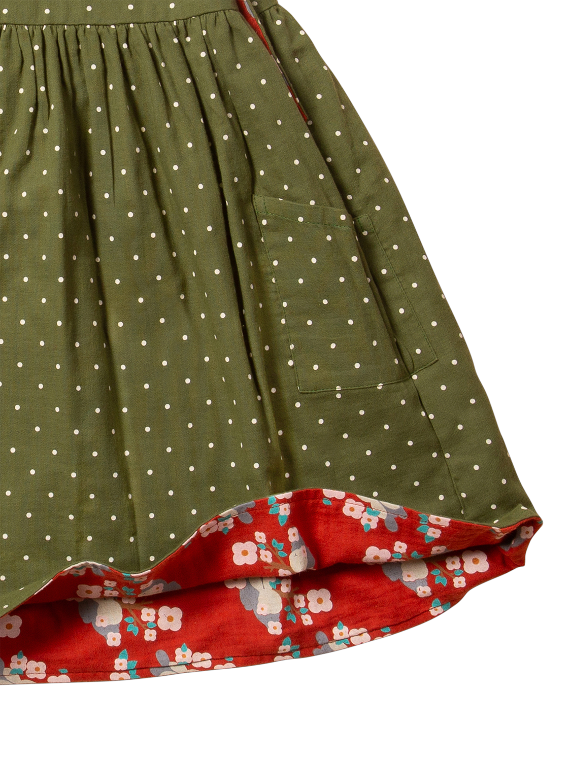 Product image 3 of 6, which shows Little Green Radicals Baby Rabbit Reversible Pure Organic Cotton Dress, Red/Multi, 2-3 years