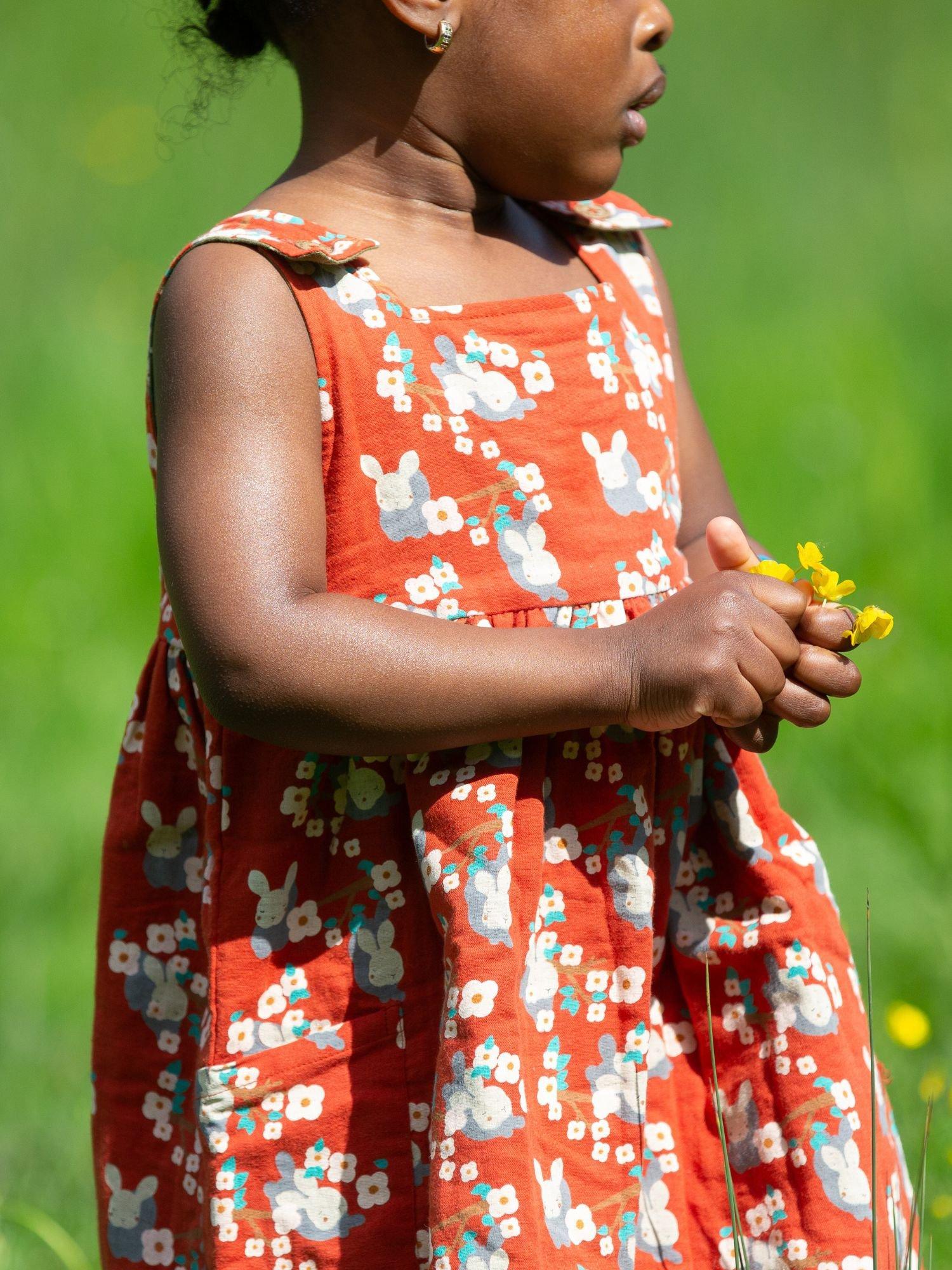 Product image 4 of 6, which shows Little Green Radicals Baby Rabbit Reversible Pure Organic Cotton Dress, Red/Multi, 2-3 years