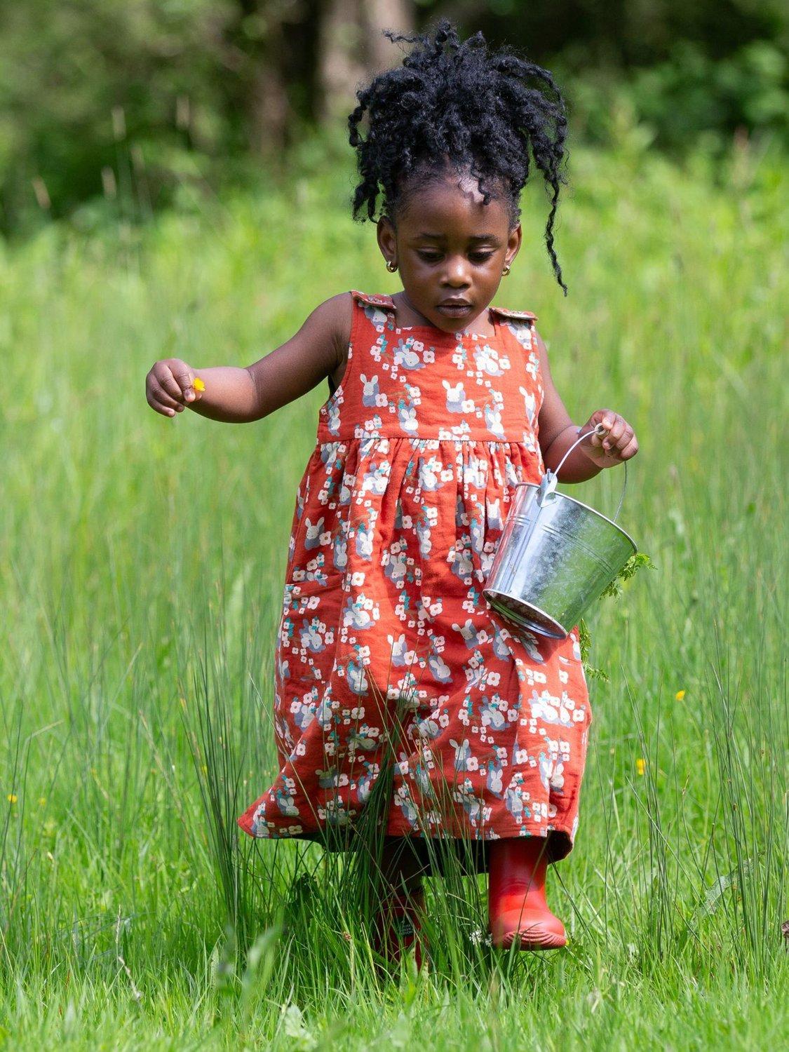 Product image 5 of 6, which shows Little Green Radicals Baby Rabbit Reversible Pure Organic Cotton Dress, Red/Multi, 2-3 years