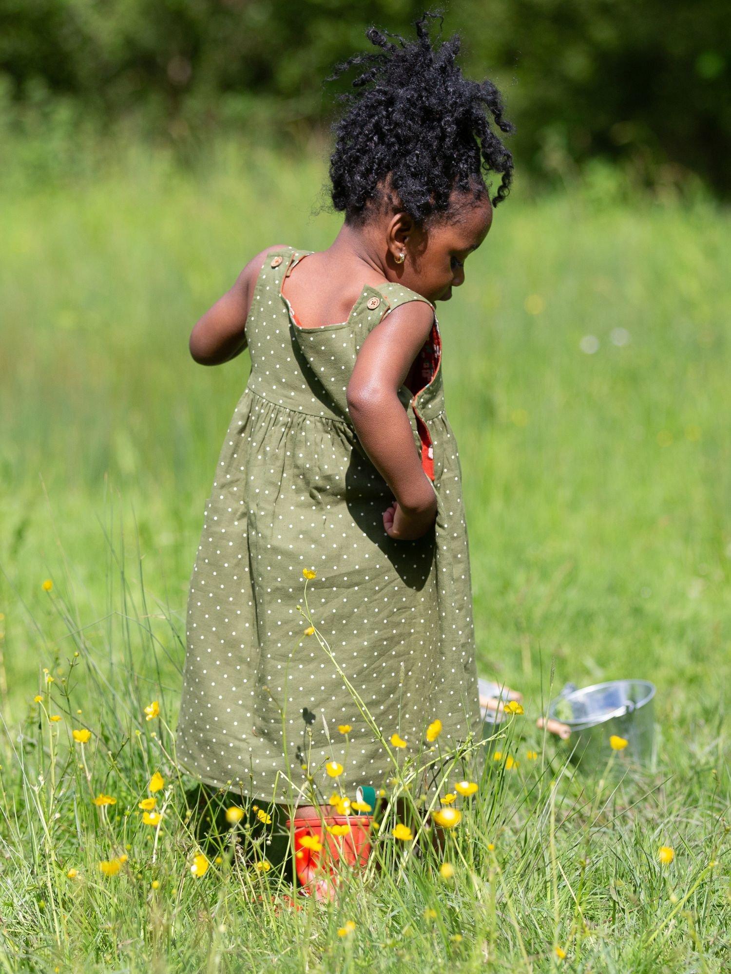 Product image 6 of 6, which shows Little Green Radicals Baby Rabbit Reversible Pure Organic Cotton Dress, Red/Multi, 2-3 years