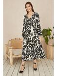 Yumi Abstract Print Ruched Midi Dress, Black