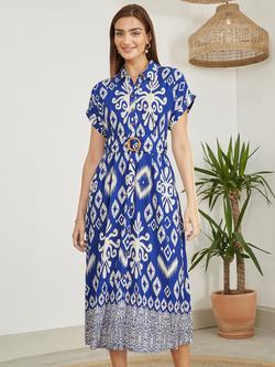 Yumi Abstract Geometric Shirt Dress, Blue, Blue