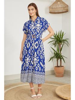 Yumi Abstract Geometric Shirt Dress, Blue - view 2, Blue