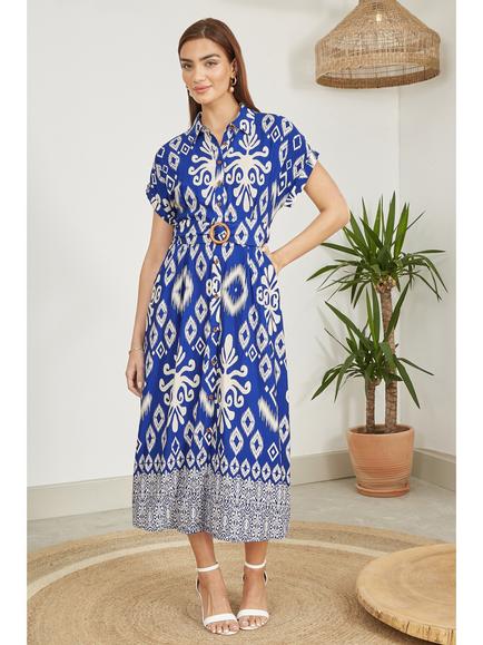 Yumi Abstract Geometric Shirt Dress, Blue - view 2, Blue